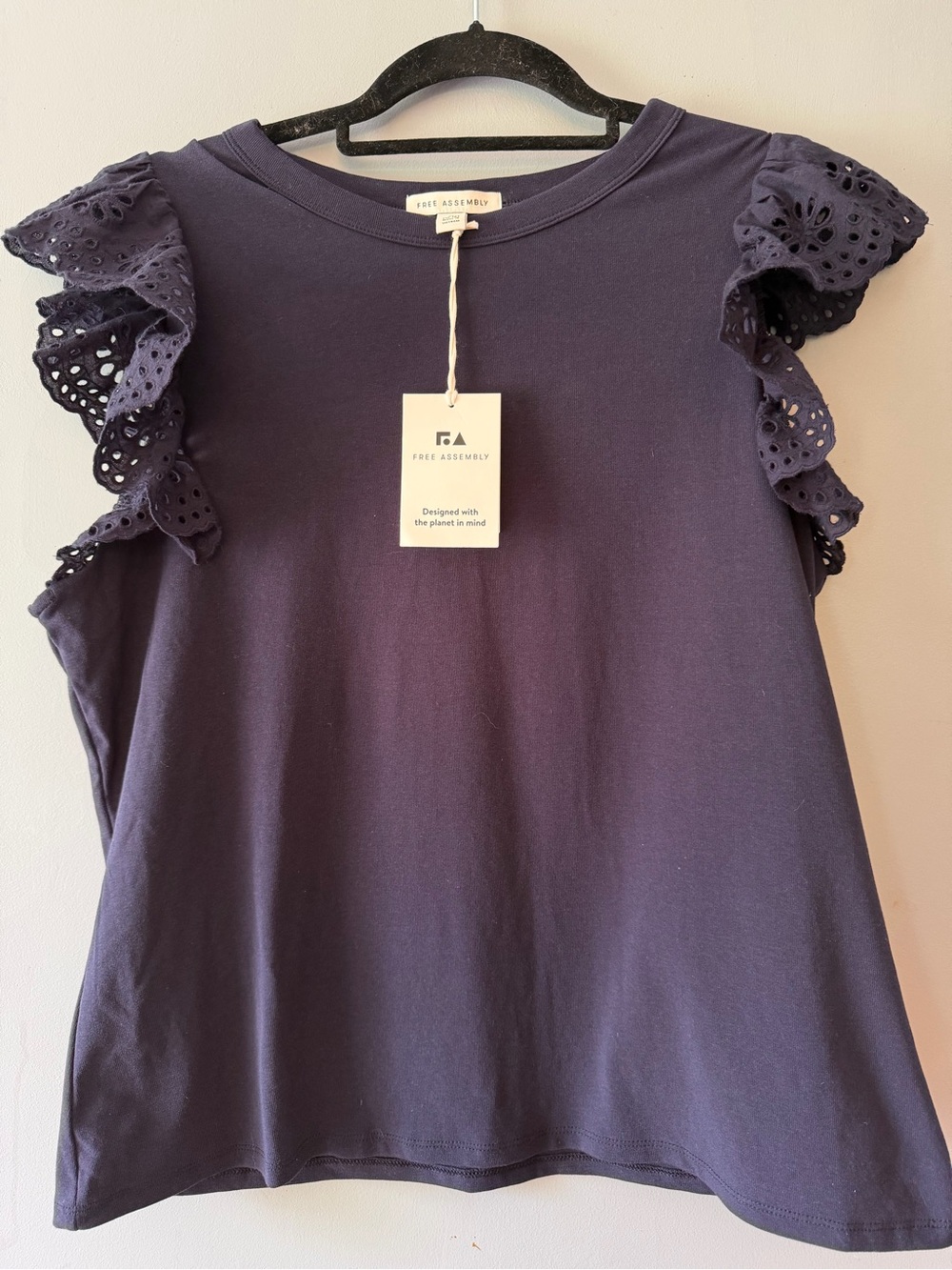 Free Assembly Navy Eyelet Ruffle Tank - Picture 1 of 6